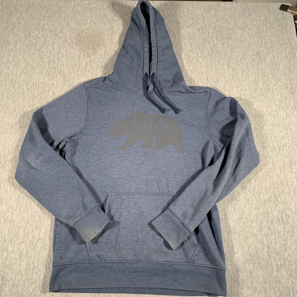 The North Face Hoodie Mens Medium Blue Bear Graphic Fleece Pullover Sweatshirt
